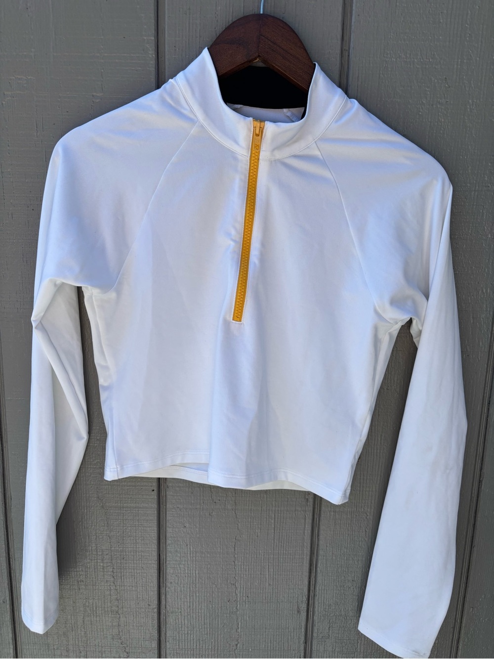 PINK Victoria's Secret White Cropped Pullover with Yellow Zip